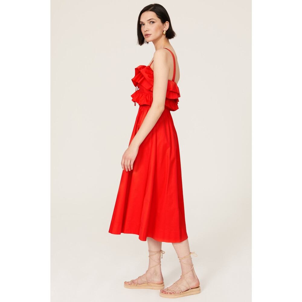 Jason Wu Solid Red Ruffled A-Line Sleeveless Squa… - image 2